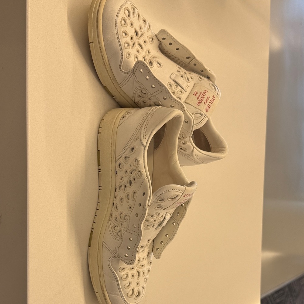 Valentino White Leather Floral Cutout Slip-On Sneakers - Picture 4 of 7